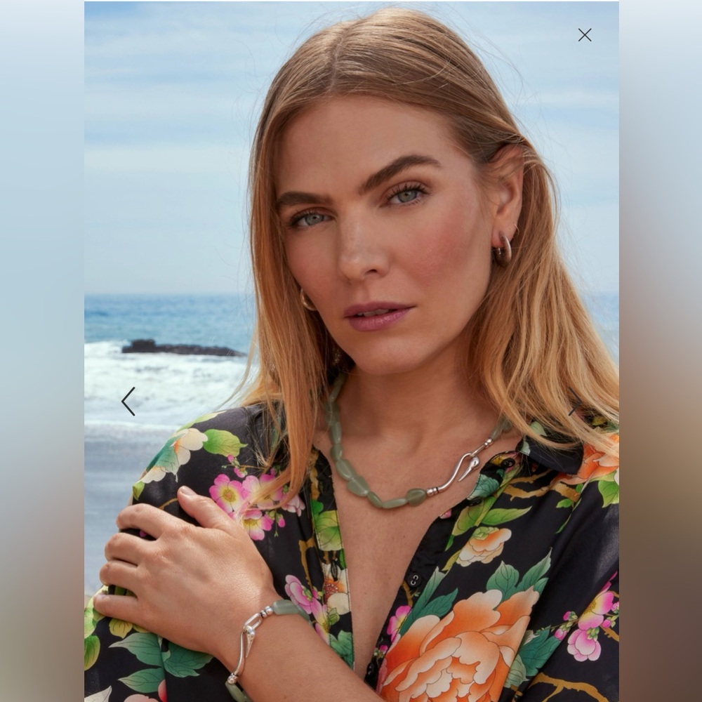 New Johnny Was Elegant Green Beaded Necklace with Crane S Closure/Hook